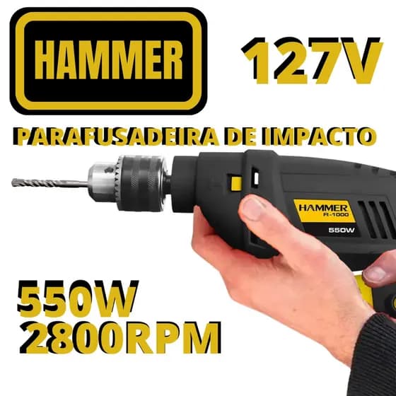 Nova Furadeira com Impacto Hammer 550W 3/8' Rotação 2800 RPM 127V / 220V