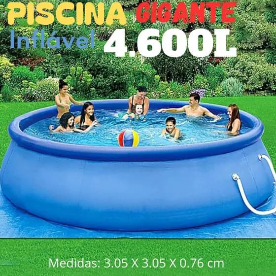 PISCINA GIGANTE INFLÁVEL 4.600 LITROS EM PVC TRIPLO DE ALTA RESISTÊNCIA.