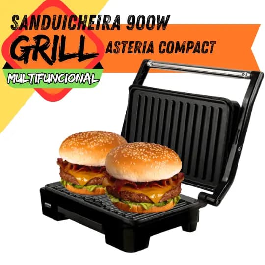 SANDUICHEIRA GRILL MALLORY ASTERIA PRESS INOX 900W AJUSTÁVEL ANTIADERENTE 110V/220V C/ COLETOR