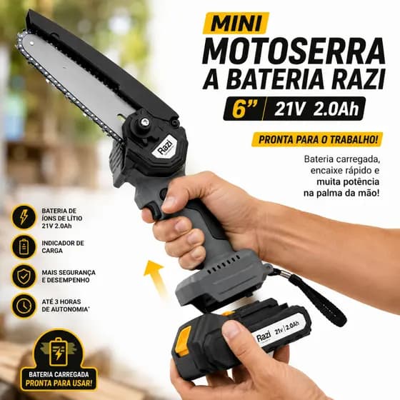 MOTOSERRA MINI PORTÁTIL A BATERIA RAZI 6" 21V - RZ-MMSB6 - BIVOLT - 1.300 RPM