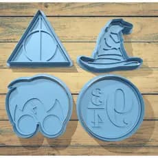 Kit 4 Cortadores + Moldes Harry Potter Biscoito 3D – Cortador e Marcador Tema Bruxo Confeitaria Decorativa 4 Peças