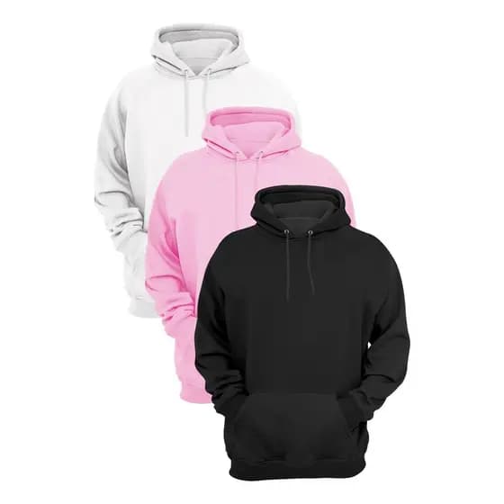 Kit 3 Moletom Liso Casual Blusa De Frio Flanelado Canguru