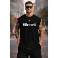 Regata Masculina Oversized Blessed – Streetwear Premium Algodão Estampa Old English