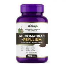 Glucomannan + Psyllium + Colágeno Hidrolisado 120 Cápsulas | Saciedade, Digestão e Beleza | Zero Açúcar