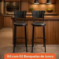 CONJUNTO 02 BANQUETAS JUNCO PRETO - BALCÃO - COZINHA - AREA GOURMET