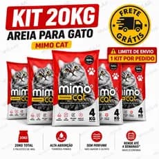 Kit 20 kg Areia para Gato Sanitária Antiodor Higiênica Tira Cheiro Tradicional Argila 100% Natural