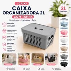 Caixa Organizadora para cozinha, banheiro e quarto 2 Litros com Tampa, Caixa Multiuso, Cesto