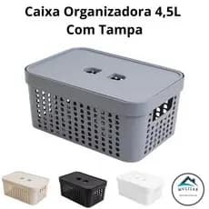 Caixa Organizadora para cozinha, banheiro e quarto 4,5 Litros com Tampa  Caixa Multiuso