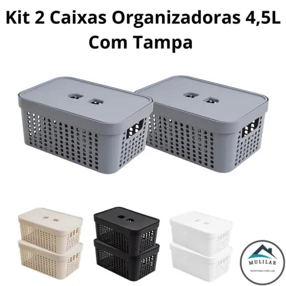 Kit 2 Caixas Organizadoras para cozinha, banheiro e quarto 4,5 Litros com Tampa Caixa Multiuso