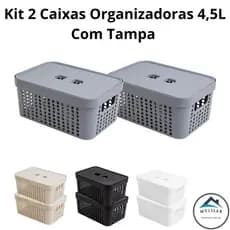 Kit 2 Caixas Organizadoras para cozinha, banheiro e quarto 4,5 Litros com Tampa Caixa Multiuso