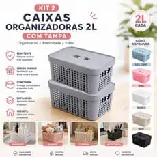 Kit 2 Caixas Organizadoras para cozinha, banheiro e quarto 2 Litros com Tampa Caixa Multiuso Cesto