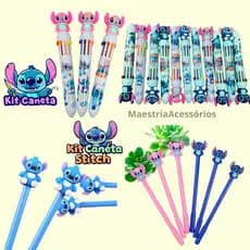 Kit Infantil Menino Menina Stitch 3 Caneta 10 Cores + Caneta Tinta Em Gel Stitch Papelaria fofa