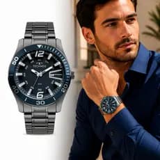 Relógio Masculino Esportivo Resistente à Água Grafite Casual Technos Racer Aço Inox 2115TUV/1A