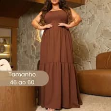 Vestido Feminino Longo Plus Size Alça Babado LUXO