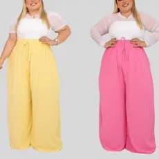 Calça Pantalona Plus Size Feminina: Desenha suas Curvas! (Veste do 44 ao 60)