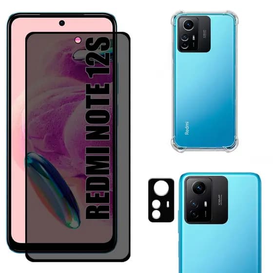 Kit Para Redmi Note 12S | Película de Privacidade 3D - Capa Anti Shock - Película da Câmera 3D