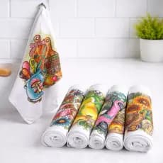 Kit de 5 Panos de Prato Estampados Absorvente Versátil Dia a Dia Algodão com Bainha 40x68cm