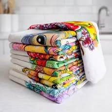 Kit de 10 Panos de Prato Estampados Absorvente Versátil Dia a Dia Algodão com Bainha 40x68cm