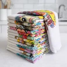Kit de 15 Panos de Prato Estampados Absorvente Versátil Dia a Dia Algodão com Bainha 40x68cm