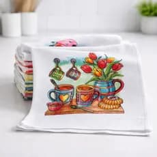 Panos de Prato Estampados com Bainha 100% Algodão Kit Versátil Dia a Dia 40x68cm