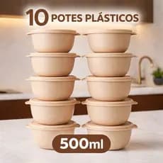 10 Potes Plásticos Redondos Bowl com Tampa 500ml  BPA Free Organizador Freezer Geladeira Microondas
