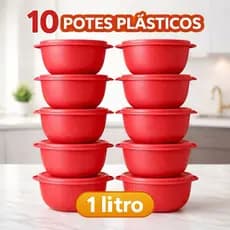 10 Potes Plásticos Redondos Bowl com Tampa 1 Litro BPA Free Organizador Freezer Geladeira Microondas