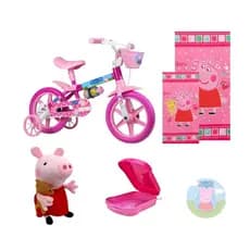 Bicicleta Aro 12 Infantil Peppa Pig com Cestinha  - 5 itens