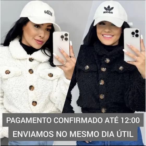 Casaco Teddy curto Jaqueta de botão Moda Feminino Felpudo Pelo Urso pelos urso eloquencia Blogueirinha