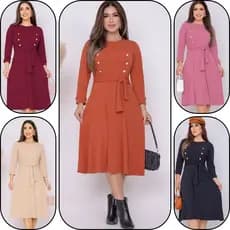 Vestido Feminino Mídi Rodado Gode Manga 3/4 Botão Gola Redonda Moda Evangélica Social Festa PlusSize