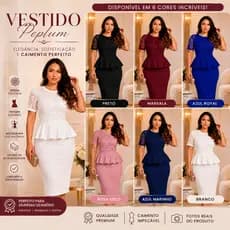VESTIDO MIDI CASAUAL PEPLUM RENDA CREPE MALHA MODA EVANGELICA SOCIAL ELEGANTE CRISTA FESTA 38AO54