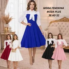 Vestido Feminino Casual Elegante Crepe Malha Detalhe Malha Lesse Moda Evangélica Social Festa 38ao54