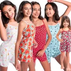 5 Pijama Infantil Conjunto Baby Doll Criança Juvenil Menina Tecido Premium