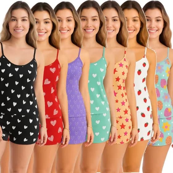 Kit Baby Doll Pijamas Short Conjuntos Feminino Conjunto Pijama Feminina Qualidade Premium Estampados