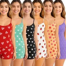 12 Peças Baby Doll Conjunto Short Doll Roupa de Dormir Pijama Estampadas Sortidas
