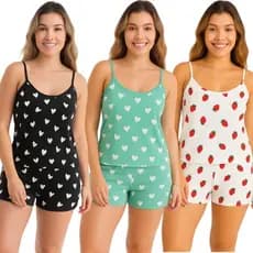 Kit 3 Baby Doll Conjunto Short Doll Roupa de Dormir Pijama Estampadas Sortidas
