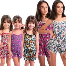 Kit 5 Conjunto Pijama Infantil Baby Doll Para Menina Short Doll Sem Bojo Original Estampas Variadas
