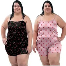 2 Conjuntos Plus Size Baby Doll Short Doll Estampado Sem Bojo Pijama Feminino Premium