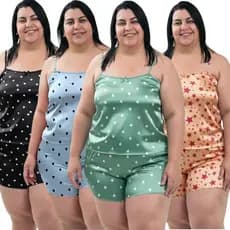 4 Conjuntos Plus Size Baby Doll Short Doll Estampado Sem Bojo Pijamas Premium