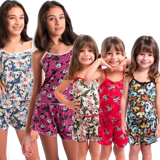 Kit 5 Conjunto Pijama Infantil Baby Doll Short Doll Sem Bojo Menina Criança Original Estampas Variadas