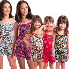 Kit 5 Conjunto Pijama Infantil Baby Doll Short Doll Sem Bojo Menina Criança Original Estampas Variadas