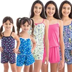 Kit 5 Pijama Infantil Conjunto Para Criança Baby Doll Short Doll Menina Feminino Estampas Variadas