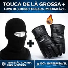 Kit Touca Ninja Balaclava + Luva De Couro Impermeável Térmica Motoqueiro Motociclista