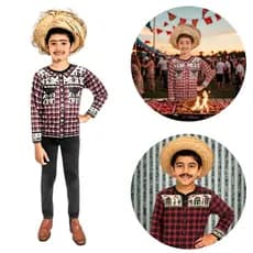 Camiseta Infantil Cordel Encantado Xadrez