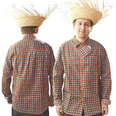 Camisa Festa Junina Adulta Manga Longa Xadrez com Retalho