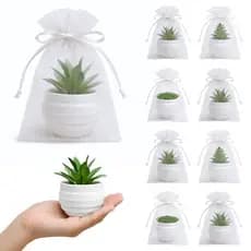 Lembrancinhas Presente Dia das Mães Mulheres Vaso Suculenta Flor Artificial Plástico Saco Organza