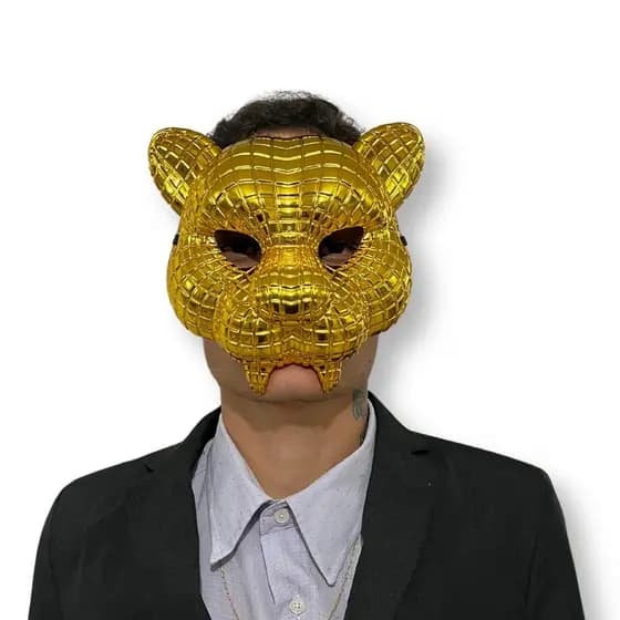 Máscara Tigre Dourada VIP Round 6 Fantasia Halloween Cosplay Adulto Plástico Luxo