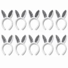 Kit 10 Tiaras Coelho Páscoa Orelhas Felpudas Branco Cinza Fantasia Festa Infantil