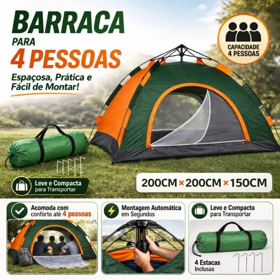 Barraca Tenda Camping Automática 4 Pessoas Grande Pop Up Impermeável Proteção UV Térmica Acampamento
