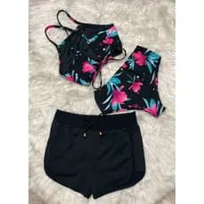 CONJUNTO CRUZADO 3 PEÇAS (BIQUINI + SHORT PRETO LISO) M AO G2 (TAMANHO 36 AO 56) LANÇAMENTO 2025 / ENVIO RÁPIDO