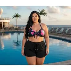 CONJUNTO 3 PEÇAS (CROPPED BOJO LAÇO + SHORT PRETO LISO) M AO G2 (36 AO 56)